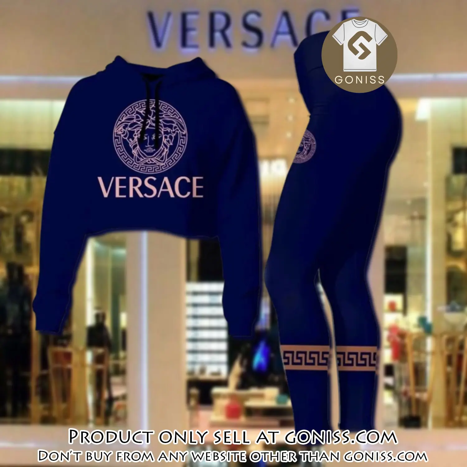 Versace medusa navy luxury brand clothes leggings and crop top set for women gn0114614